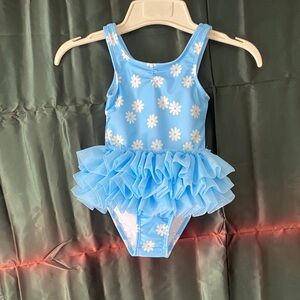 Cat & Jack Light Blue Daisy Ruffle Kids Swim One Piece